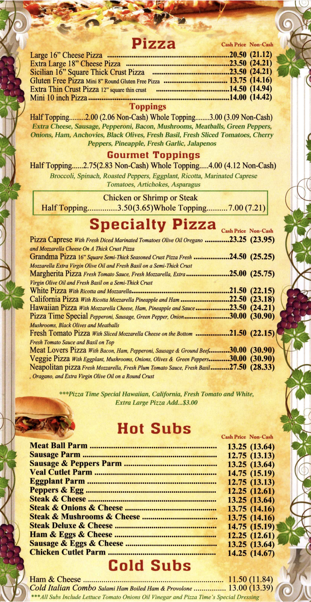 Pizza and Subs Menu