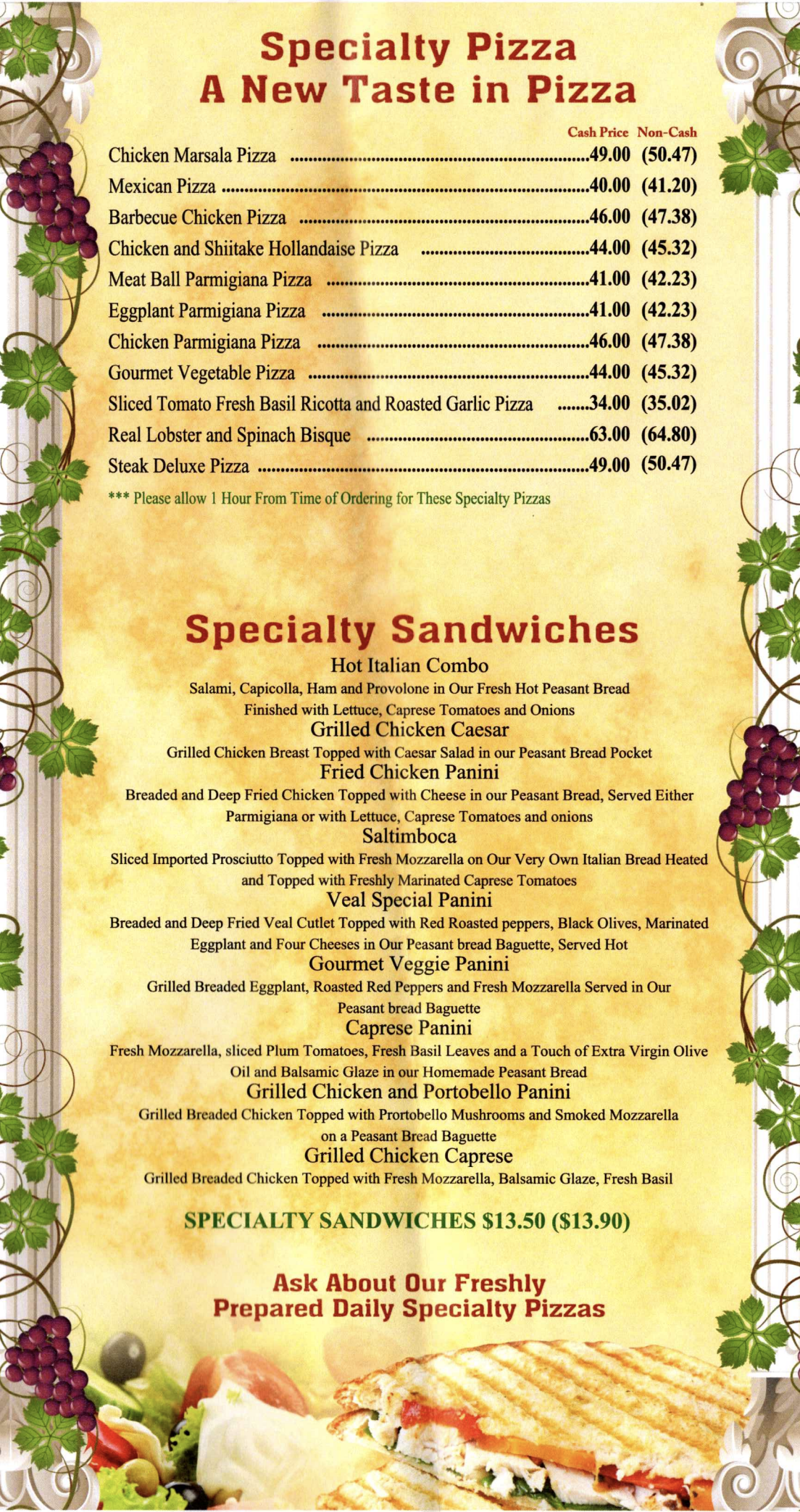 Veal, Chicken, Calzones and Desserts