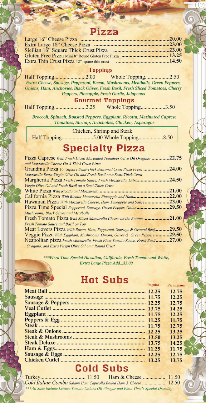 Pizza on sale time menu